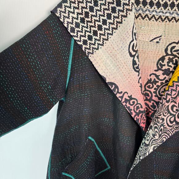 Mieko Mintz Short Kantha Open Kimono Jacket Reversible Lagenlook OS - Picture 11 of 11
